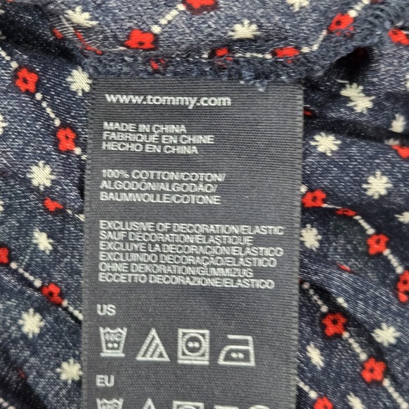 Tommy Hilfiger Women Blouse 16 Navy Blue Floral Faux‎ Wrap 3/4 Sleeve Pullover - Picture 4 of 7
